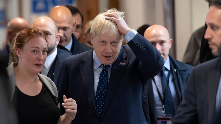MANCHESTER, ENGLAND - SEPTEMBER 29: Prime Minister Boris Johnson visits the North Manchester General Hospital before the Conservative Conference on September 29, 2019 in Manchester, England. Despite Parliament voting against a government motion to award a recess, Conservative Party Conference still goes ahead. Parliament will continue with its business for the duration. (Photo by Andy Stenning - WPA Pool/Getty Images)