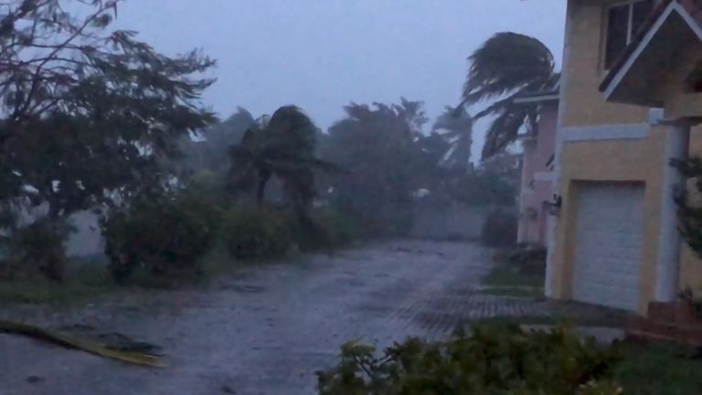 Strong winds batter Oceanhill Boulevard in Freeport, as Hurricane Dorian passes over Grand Bahama Island