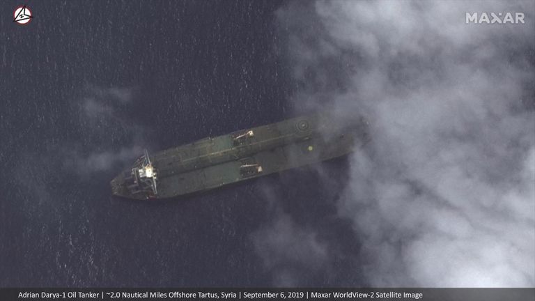 The Adrian Darya-1 seemingly shown by satellite images near Syria