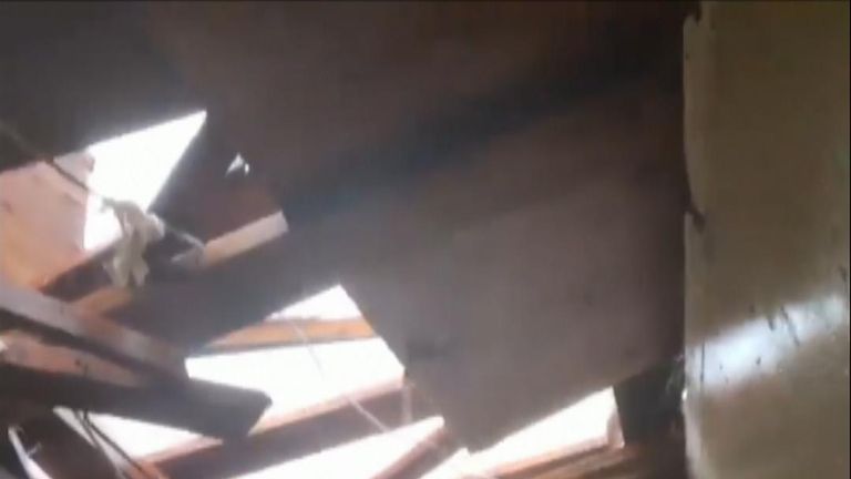 This footage shows residents trapped in a ruined house on Great Abaco, surrounded by floodwater and strong winds