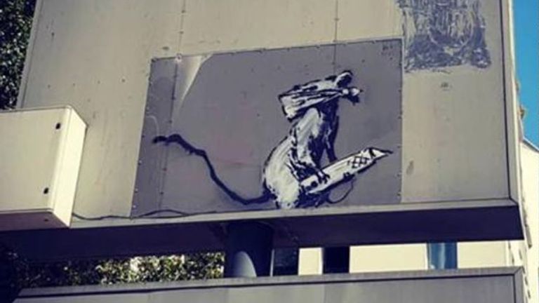 The Banksy artwork was stolen from outside the Pompidou Centre in Paris Image: @CentrePompidou