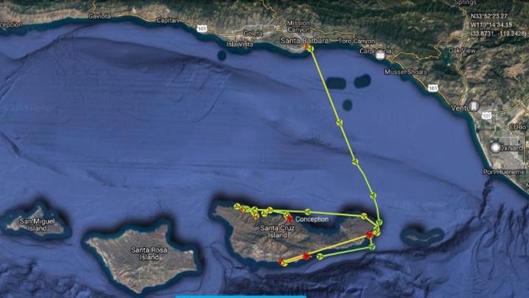 An image of the route the boat took after leaving Santa Barbara. Pic: MarineTraffic.com