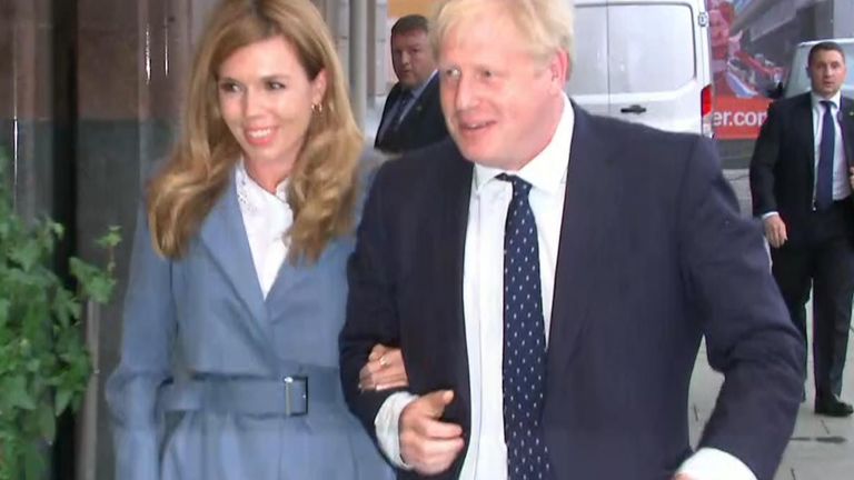 Boris Johnson arrived in Manchester with his partner Carrie Symonds