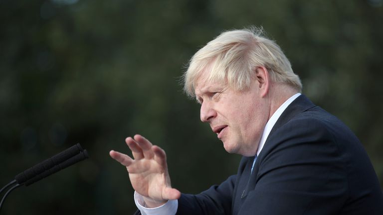 Britain&#39;s Prime Minister Boris Johnson gestures as he makes a speech during a visit to West Yorkshire, Britain September 5, 2019. Danny Lawson/PA Wire/Pool via REUTERS