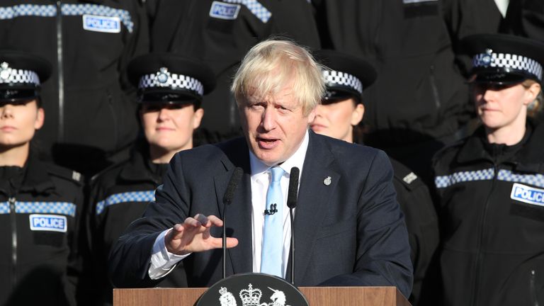 Prime Minister Boris Johnson making a speech during a visit to West Yorkshire