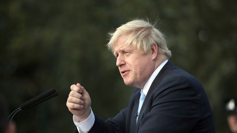 Prime Minister Boris Johnson making a speech during a visit to West Yorkshire