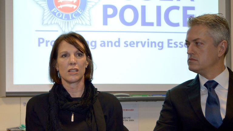 Previously unissued picture dated 07/01/15 of Breck Bednar&#39;s mother Lorin LaFave and partner Simon Goodwin at an Essex Police media briefing