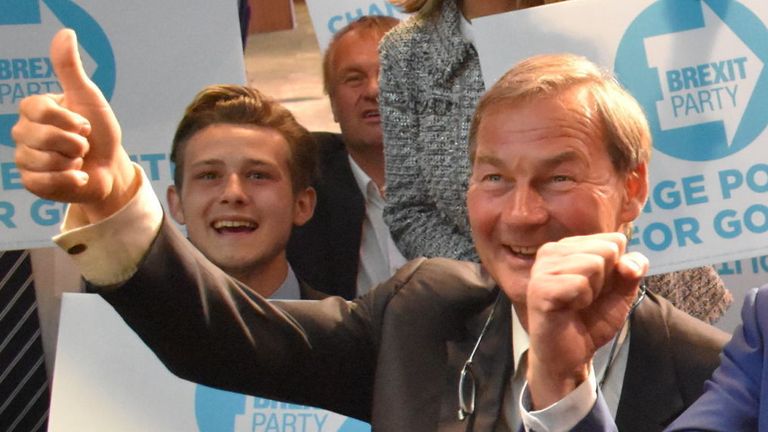  Andrew England Kerr (right) was one of the Brexit Party&#39;s three winning candidates in the West Midlands region