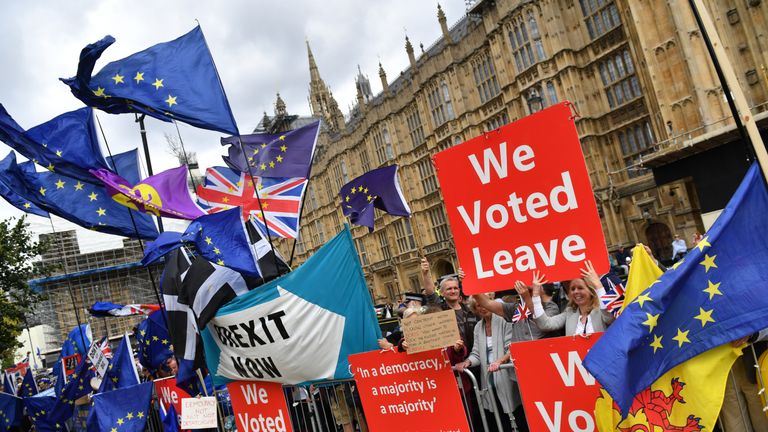 Brexit protesters in Westminster, London.