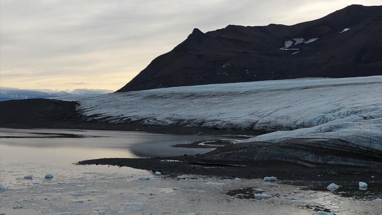 A glacier near Ny Alesund, a research base on the Norwegian archipelago of Svalbard, 800 miles from the North Pole