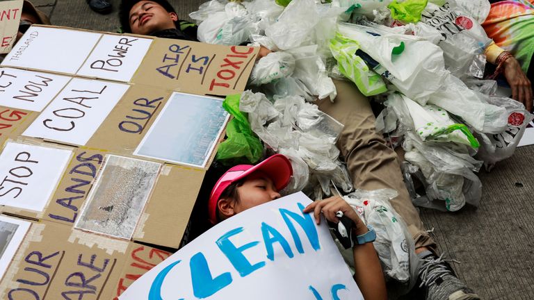 More than 200 young people stormed the environment ministry in Bangkok