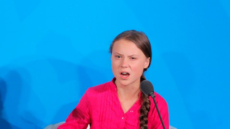 16-year-old Swedish Climate activist Greta Thunberg speaks at the 2019 United Nations Climate Action Summit at U.N. headquarters in New York City, New York, U.S., September 23, 2019. REUTERS/Lucas Jackson