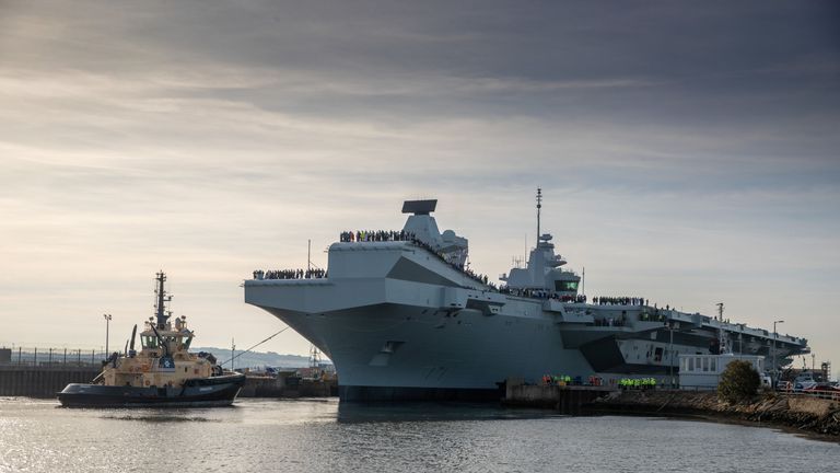 HMS Prince of Wales leaves dockyard