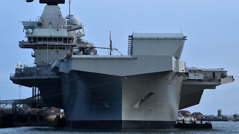 The HMS Queen Elizabeth aircraft carrier in Portsmouth in June