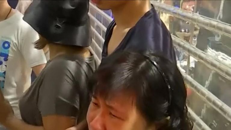 Scuffles broke out between demonstrators at Amoy Plaza shopping centre in Hong Kong 