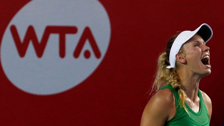 Denmark&#39;s Caroline Wozniacki in the final of the 2016 Hong Kong Open
