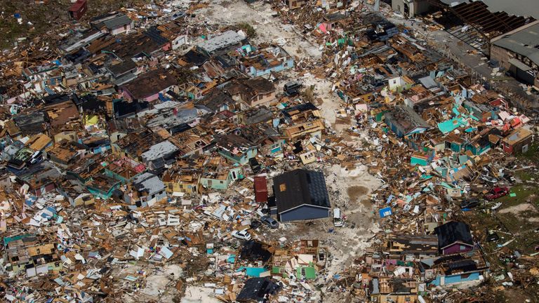 extensive damage from Hurricane Dorian can be seen in this aerial photo over the Island of Abaco, Bahamas. (Andrew West/The News-Press via AP)