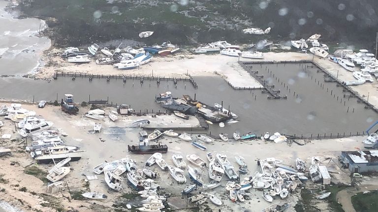 An aerial photo shows the aftermath of the Hurricane Dorian damage over an unspecified location in the Bahamas