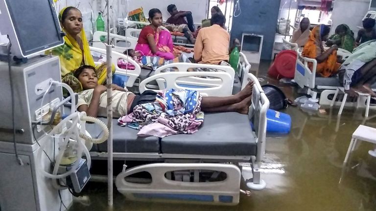 A ward was flooded at the Nalanda Medical College and Hospital in Patna