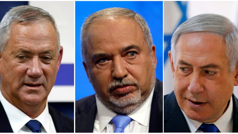 Benny Gantz, Avigdor Lieberman and Benjamin Netanyahu lead the three parties which could form a coalition