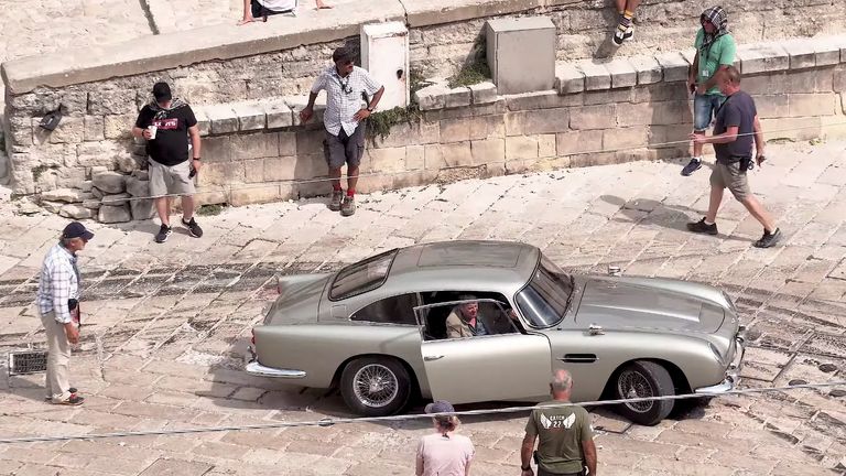 A car chase on the set of the new James Bond movie No Time to Die in Matera, Italy. Pic: Fabio Dell&#39;Aquila / Reuters 