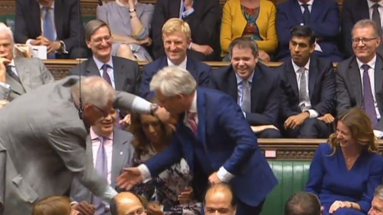 John Bercow is dragged to the speaker&#39;s chair by MPs after he was reelected as Speaker of the House of Commons, London, during its first sitting since the election.