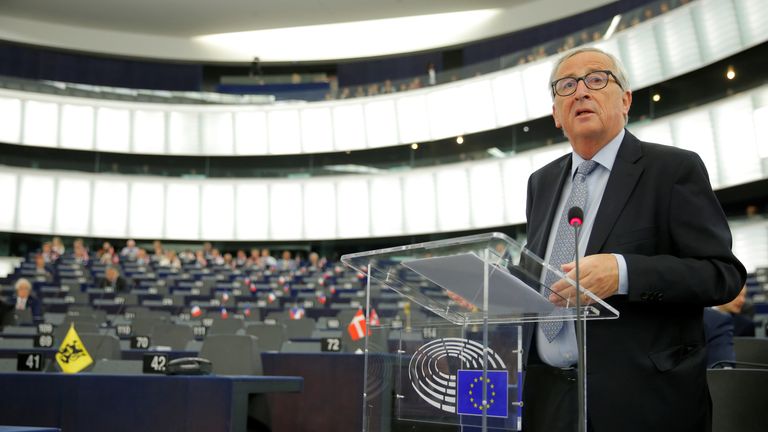 Jean-Claude Juncker addresses the plenary of the European Parliament on Brexit