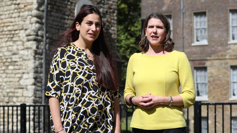 Luciana Berger with Liberal Democrat leader Jo Swinson (right) on College Green, Westminster