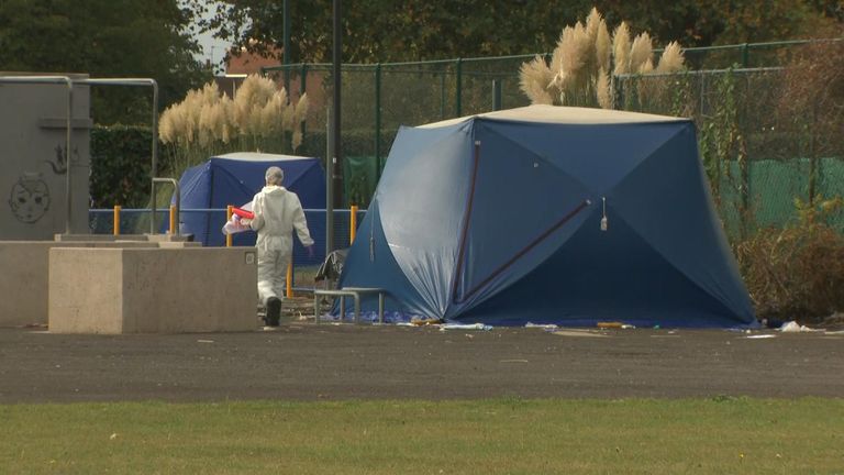 Forensic officers have been at the scene where the teenager was killed