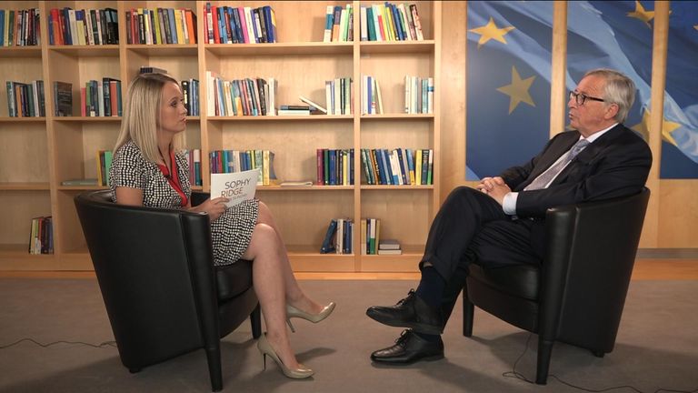 Sophy Ridge interviewing Jean-Claude Juncker in Brussels