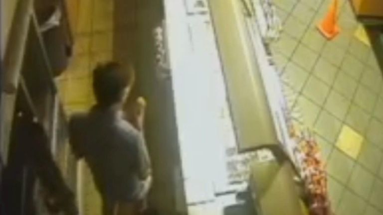 Police in Washington DC are hunting a man caught on CCTV fixing himself a foot-long sandwich having broken in to a Subway shop