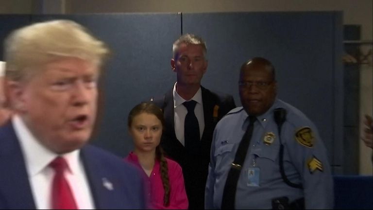 Climate activist Greta Thunberg looked on as US president Donald Trump arrived at the United Nations in New York