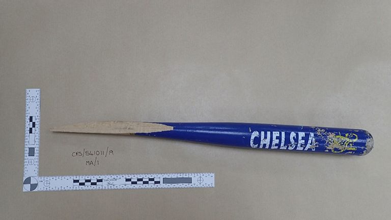 Part of a baseball bat used by Vincent Fuller during a terror attack in Stanwell, Surrey 