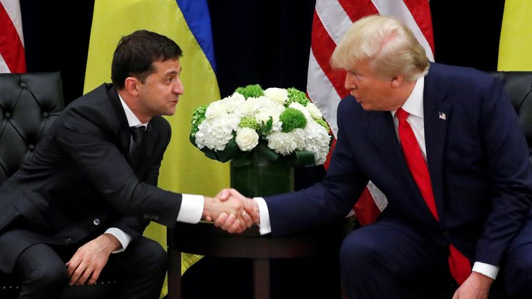 Ukraine&#39;s President Volodymyr Zelenskiy and US President Donald Trump