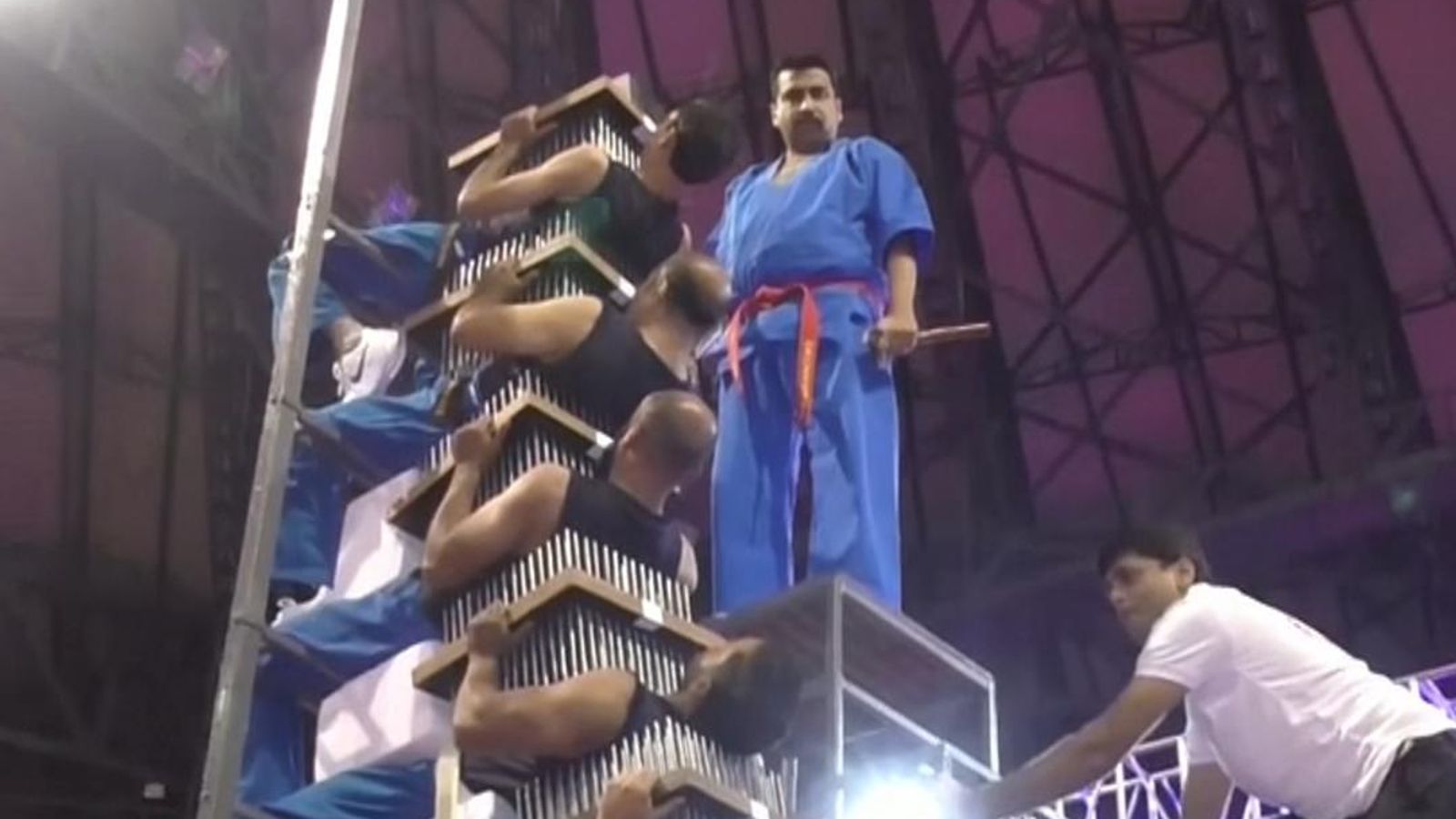 India Martial arts pros break record for most layered bed of nails
