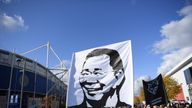 LEICESTER, ENGLAND - OCTOBER 19: Fans take part in a memorial walk as the anniversary of the death of former Leicester City chairman, Vichai Srivaddhanaprabha, approaches prior to the Premier League match between Leicester City and Burnley FC at The King Power Stadium on October 19, 2019 in Leicester, United Kingdom. (Photo by Michael Regan/Getty Images)