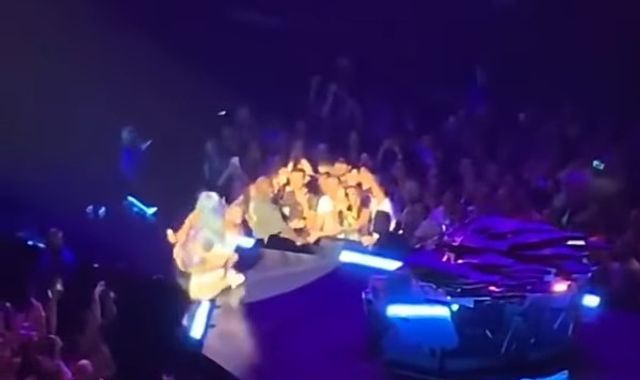 Lady Gaga falls off Las Vegas concert stage