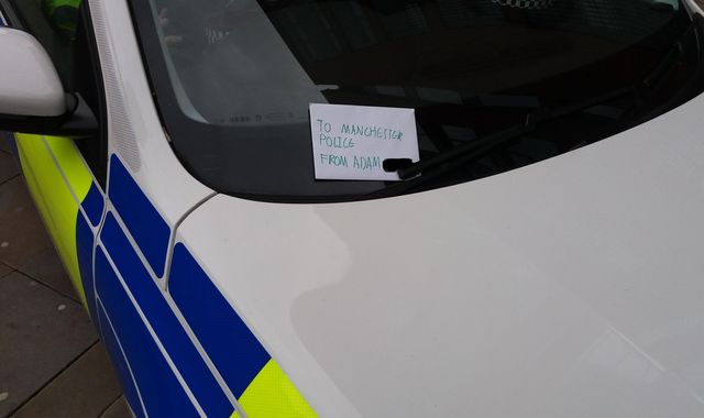 Boy leaves heartwarming note for Manchester police officers