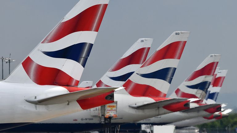 British Airways passenger aircraft are pictured at London Heathrow Airport, west of London on May 3, 2019. - London Mayor Sadiq Khan, along with environmental charities and local councils, on May 1, 2019, lost a court battle to prevent an expansion of Heathrow, Britain's busiest airport. Opponents to the introduction of a third runway at the west London airport cite the negative impacts on noise and air pollution, habitat destruction, transport congestion, and climate change. (Photo by BEN STANSALL / AFP)        (Photo credit should read BEN STANSALL/AFP/Getty Images)