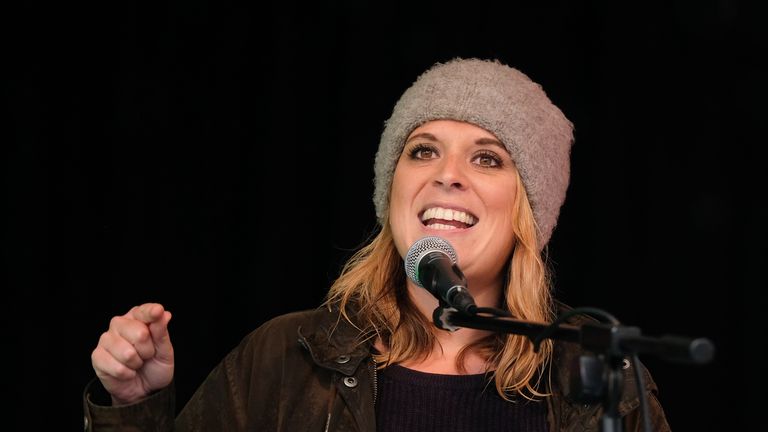 MANCHESTER, ENGLAND - SEPTEMBER 29: Laura Smith, Labour Member of Parliament for Crewe and Nantwich addresses crowds during a large scale demonstration against austerity and the Conservative government on September 29, 2019 in Manchester, England. The protest is being held to coincide with the start of the Conservative party conference and was organised by the anti-austerity campaign group the People’s Assembly Against Austerity. (Photo by Ian Forsyth/Getty Images)