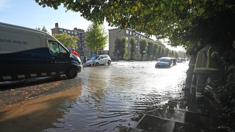 A flooded street in Finsbury Park, north London, after a pipe burst on Tuesday morning.