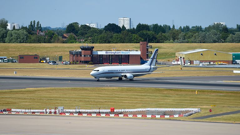 The plane carrying the England team arrives at Birmingham Airport as the England squad return to the UK.