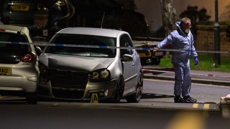 Police forensics officers at the scene of a fatal stabbing on Barnehurst Avenue, in Bexley, south east London. The 20-year-old man who died after he was stabbed in the chest was Londons sole knife crime fatality over the weekend.