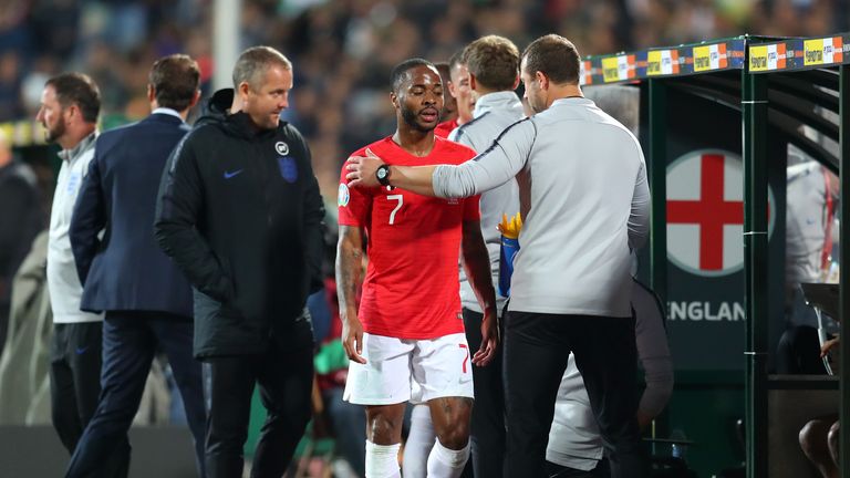 SOFIA, BULGARIA - OCTOBER 14: Raheem Sterling of England leaves the pitch after being substituted during the UEFA Euro 2020 qualifier between Bulgaria and England on October 14, 2019 in Sofia, Bulgaria. (Photo by Catherine Ivill/Getty Images)