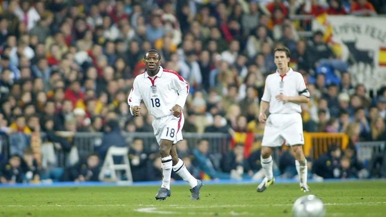 England's Shaun Wright Phillips in action during their International friendly match against Spain at The Bernabeu Stadium, Madrid. Sports Minister Richard Caborn demanded action Thursday November 18, 2004 after England's black football players were subjected to racist abuse for the second night running when the national side played a friendly against Spain. Mr Caborn condemned last night's racial chanting against Ashley Cole and Shaun Wright-Phillips and said he would write to his Spanish counterpart later today.   THIS PICTURE CAN ONLY BE USED WITHIN THE CONTEXT OF AN EDITORIAL FEATURE. NO WEBSITE/INTERNET USE UNLESS SITE IS REGISTERED WITH FOOTBALL ASSOCIATION PREMIER LEAGUE.