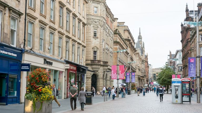 Glasgow, United Kingdom - September 17, 2016 : People walking on Buchanan shopping street