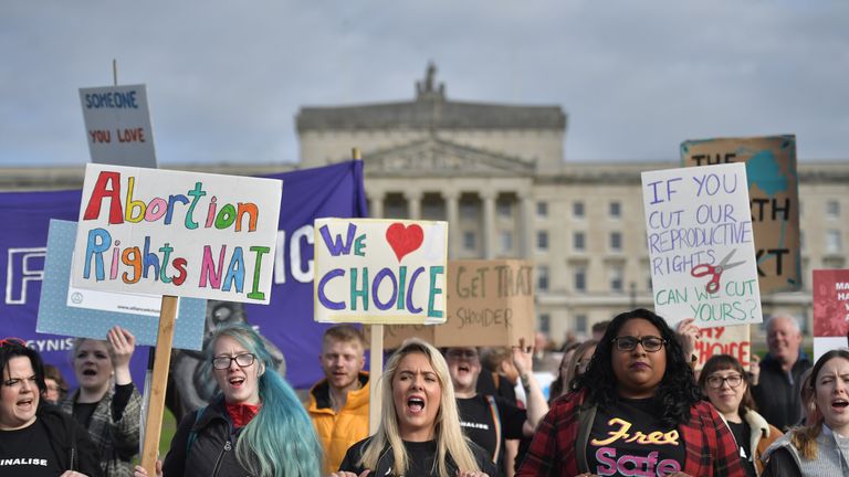 Pro-choice protesters during a recent demonstration in Belfast