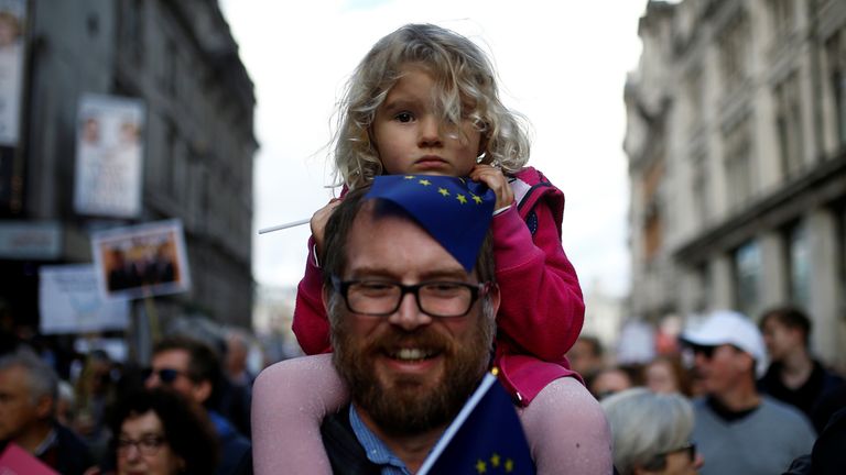 EU supporters march as parliament sits on a Saturday for the first time since the 1982 Falklands War