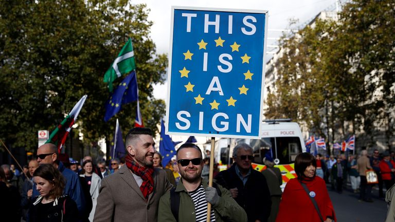 EU supporters march as parliament sits on a Saturday for the first time since the 1982 Falklands War
