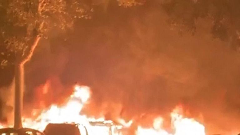 Protesters burn cars in Barcelona